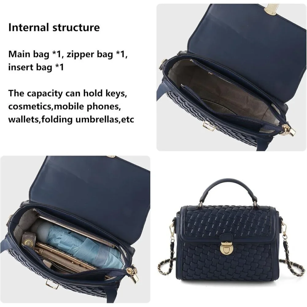 Woven Leather Crossbody Bag Women Handwoven Shoulder Purse Vegan Leather
